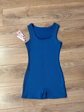 Blue Ribbed Fitted Tank Romper NWT Size M